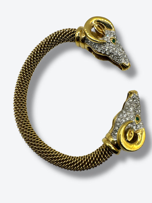 Vintage Ram’s Head Mesh Cuff Bracelet with Rhinestones