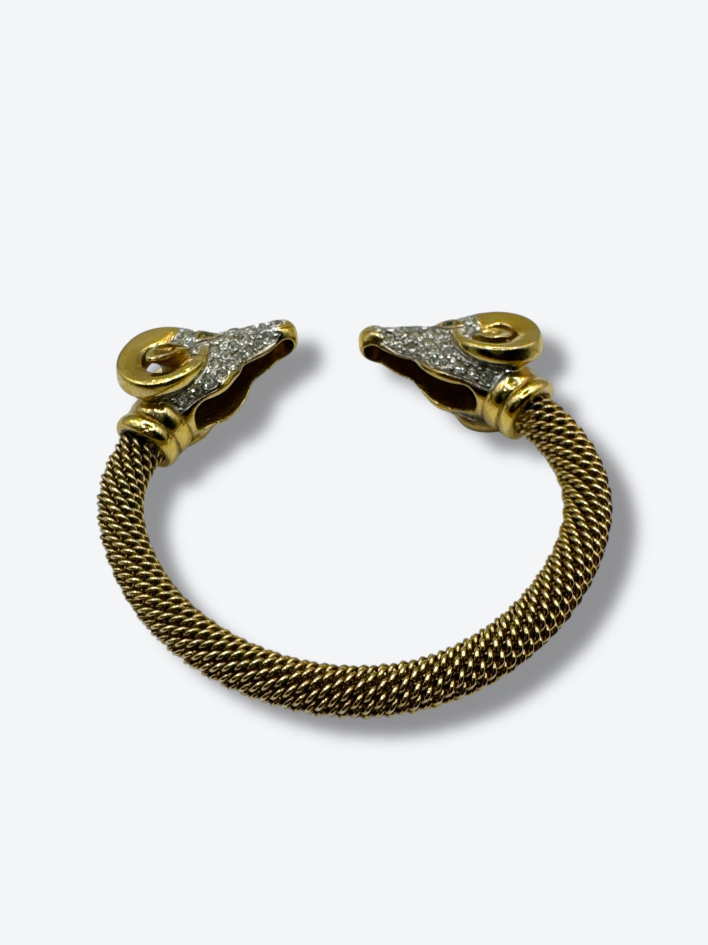 Vintage Ram’s Head Mesh Cuff Bracelet with Rhinestones