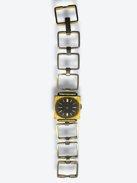 Vintage 1970s Geometric Link Watch – Gold & Silver Two-Tone