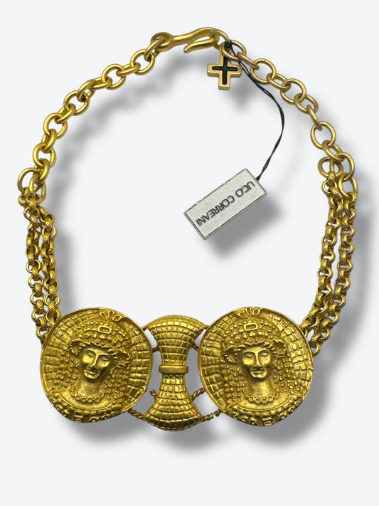 Vintage Ugo Correani Gold Medallion Statement Necklace – 1980s Italian Couture
