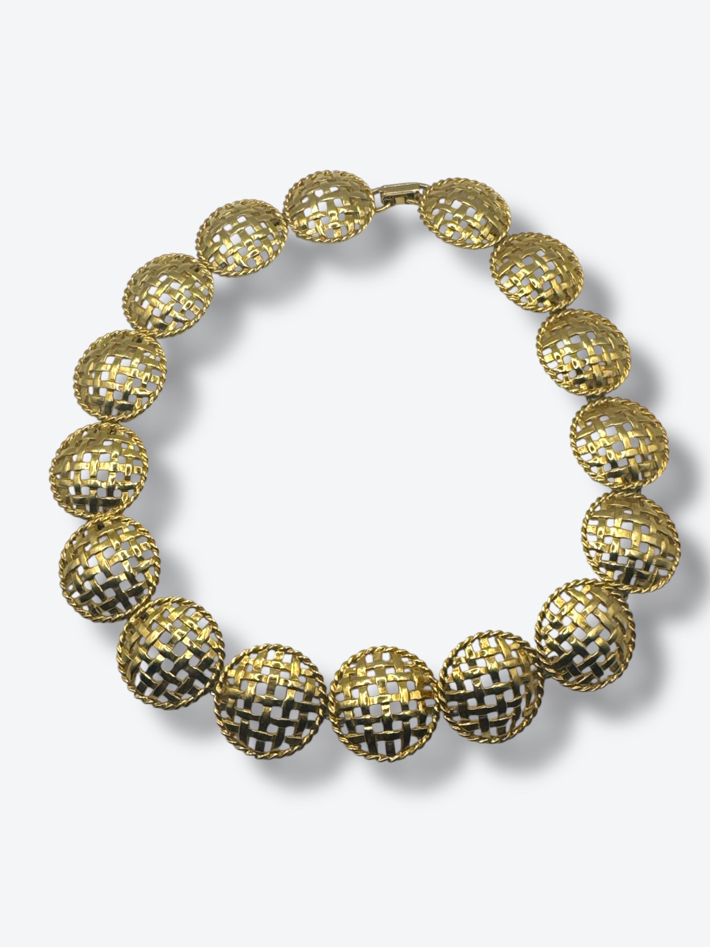 Vintage 1960s Gold Woven Dome Statement Necklace – Mid-Century Modernist