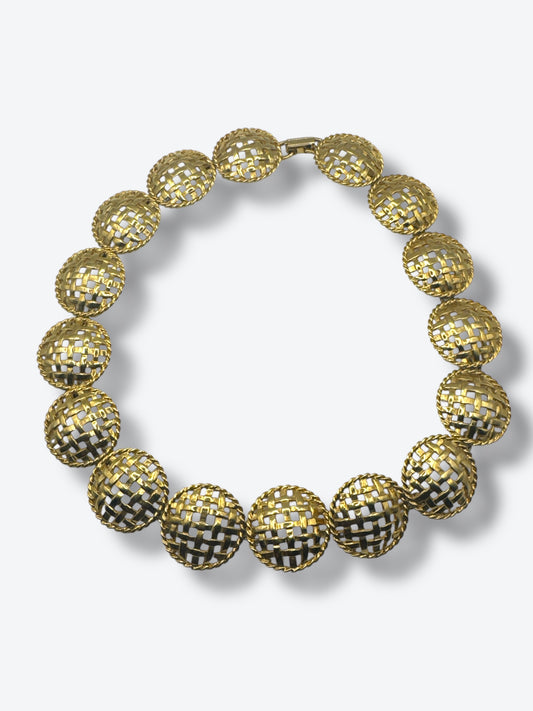 Vintage 1960s Gold Woven Dome Statement Necklace – Mid-Century Modernist