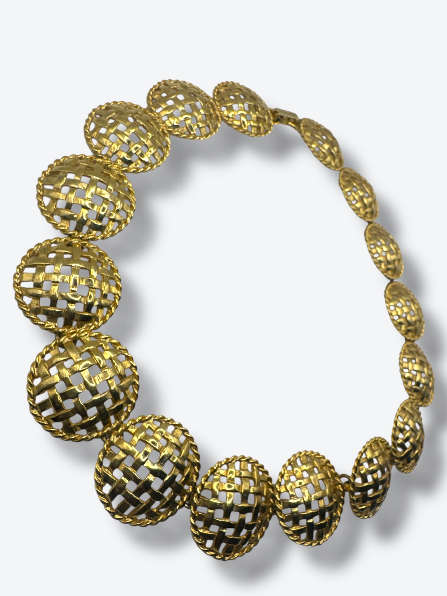 Vintage 1960s Gold Woven Dome Statement Necklace – Mid-Century Modernist