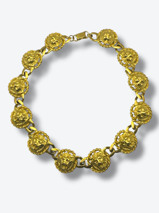 Vintage 1980s Lion Head Statement Necklace – Bold Gold Power Jewelry