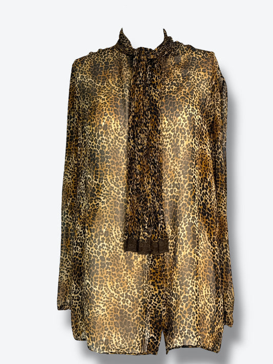 Vintage Emanuel Ungaro Parallèle Leopard Print Sheer Blouse – 1980s/90s Glamour