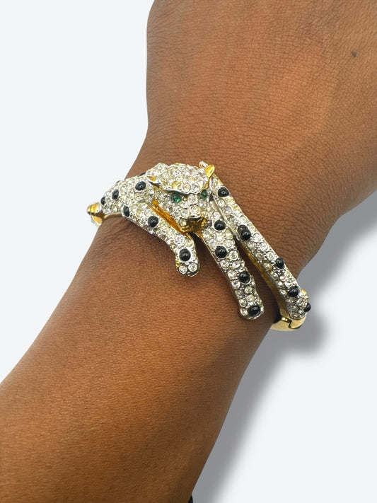 Vintage Rhinestone Panther Wrap Bracelet