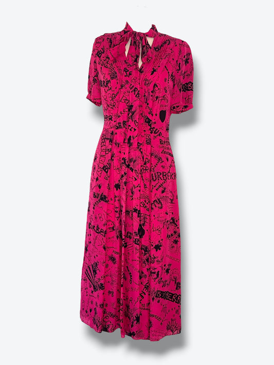 2010 Burberry Pink & Black Graffiti Dress Designed by Christopher Bailey