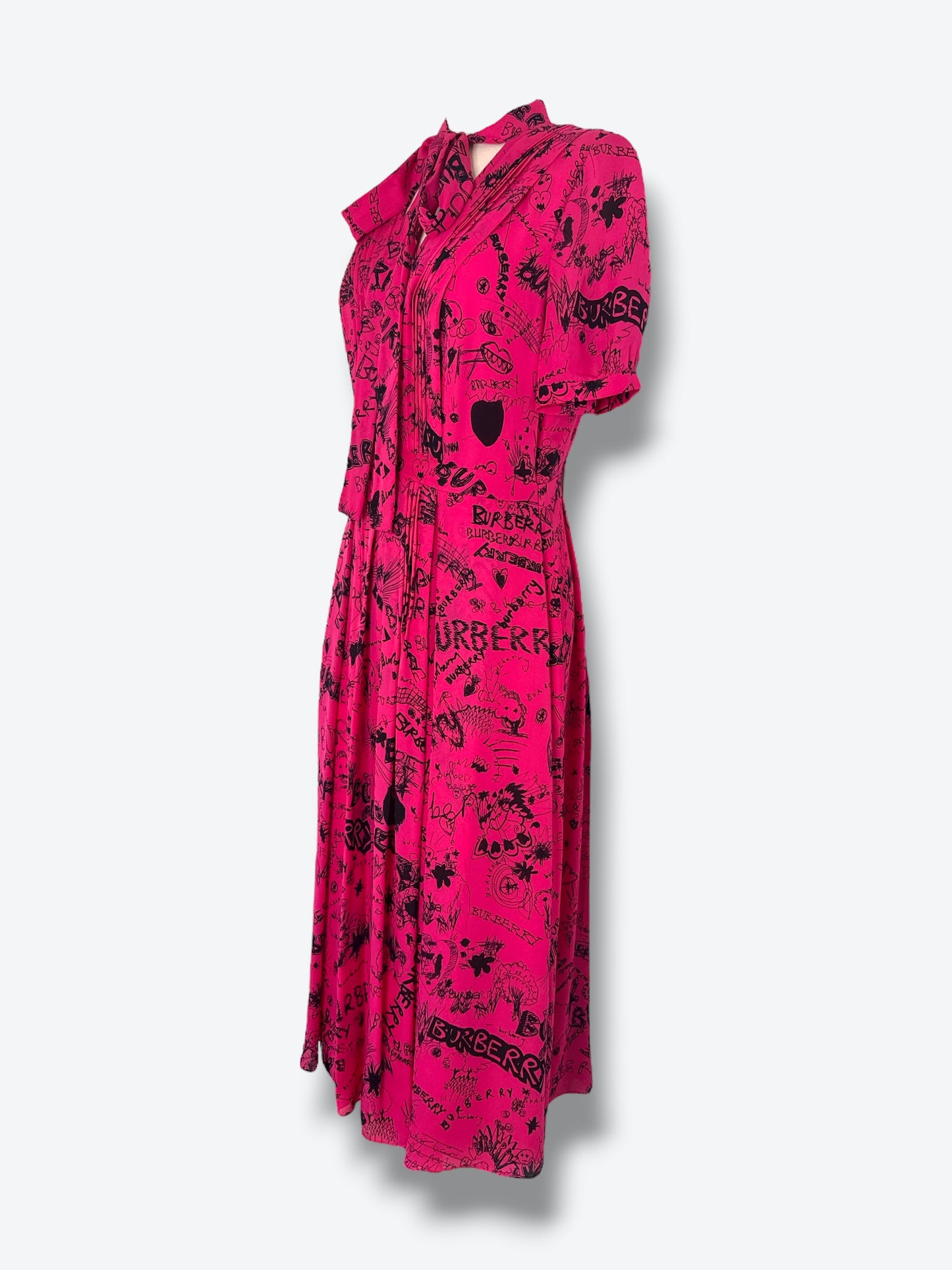 2010 Burberry Pink & Black Graffiti Dress Designed by Christopher Bailey