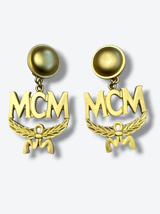 1980s MCM Logo Laurel Wreath Clip-On Earrings – Gold Tone
