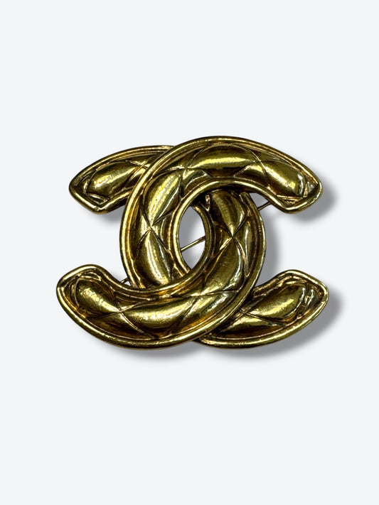 1980s Chanel Vintage Quilted CC Logo Brooch – Gold Tone (1980s/90s)