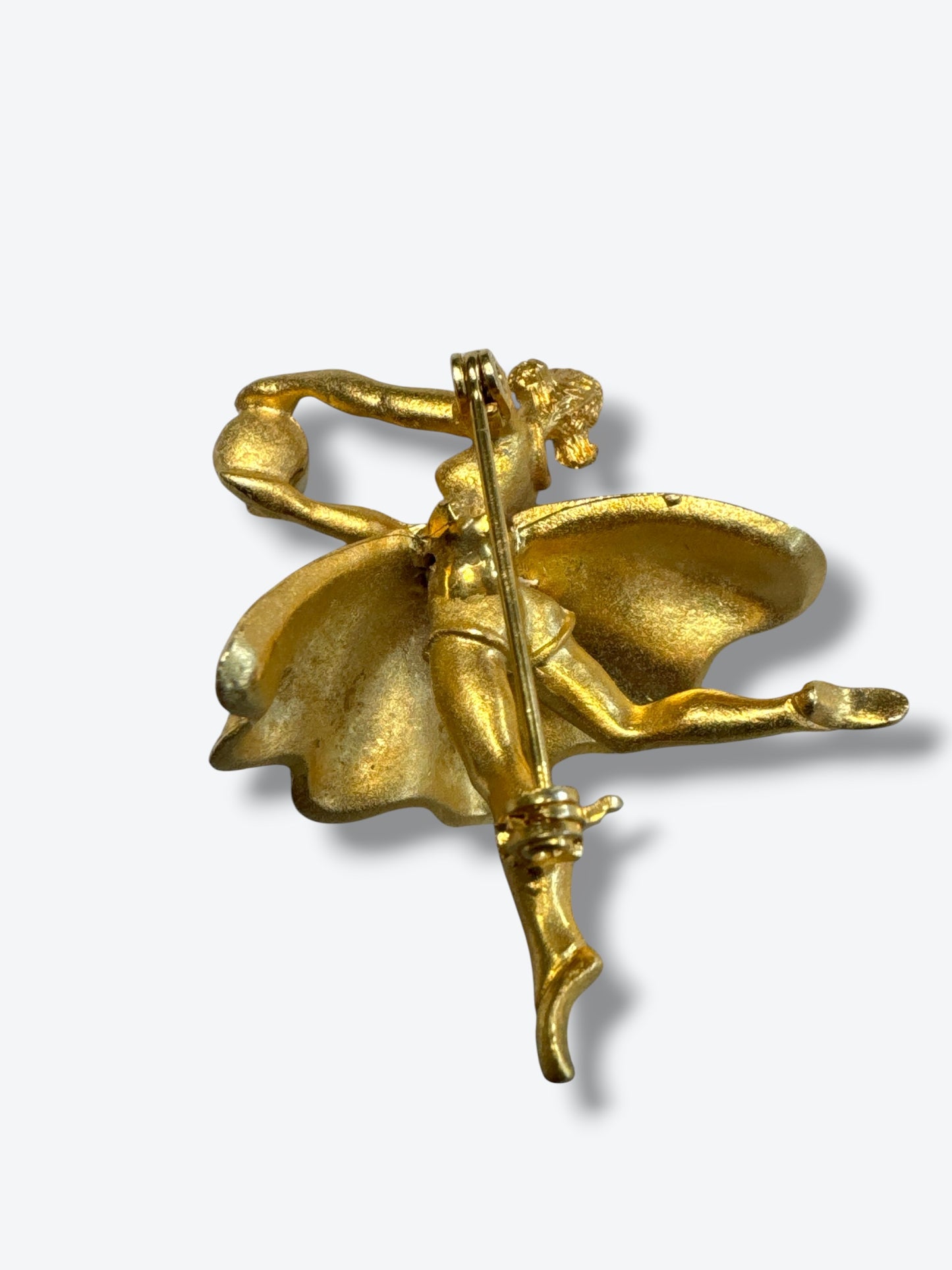 1950s 2” Ballerina Brooch – Gold Tone with Rhinestones & Faux Pearl