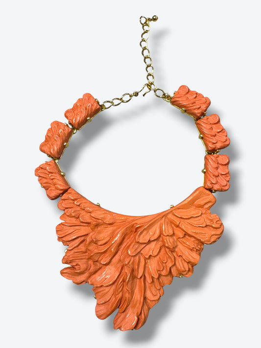 1980s Kenneth Jay Lane Vintage Coral Enamel Statement Necklace