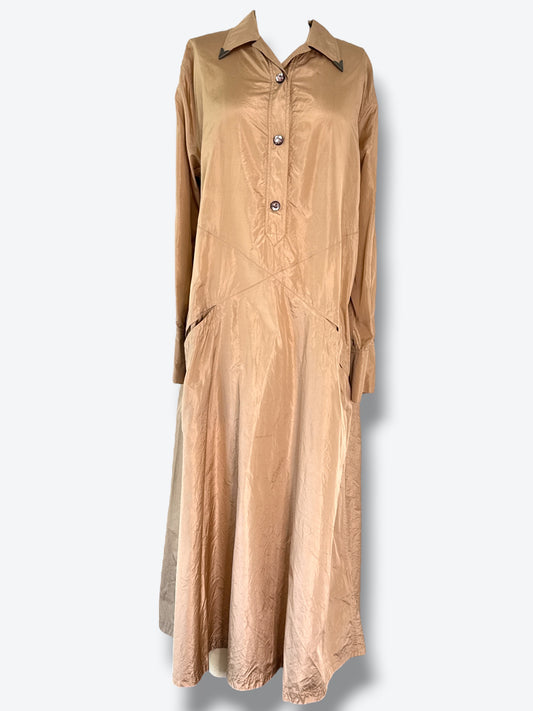 2000 Bottega Veneta Bronze-Taupe Satin Shirt Dress – Made in Italy