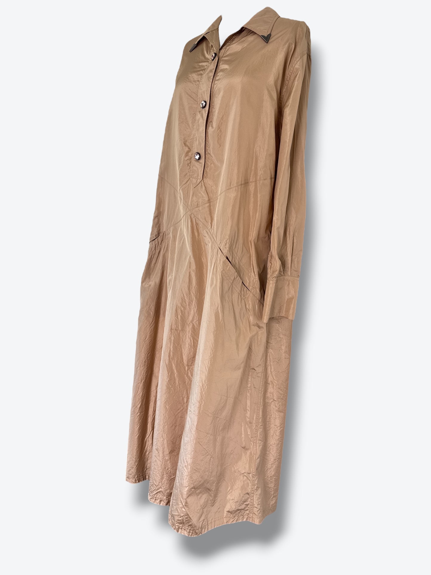 2000 Bottega Veneta Bronze-Taupe Satin Shirt Dress – Made in Italy