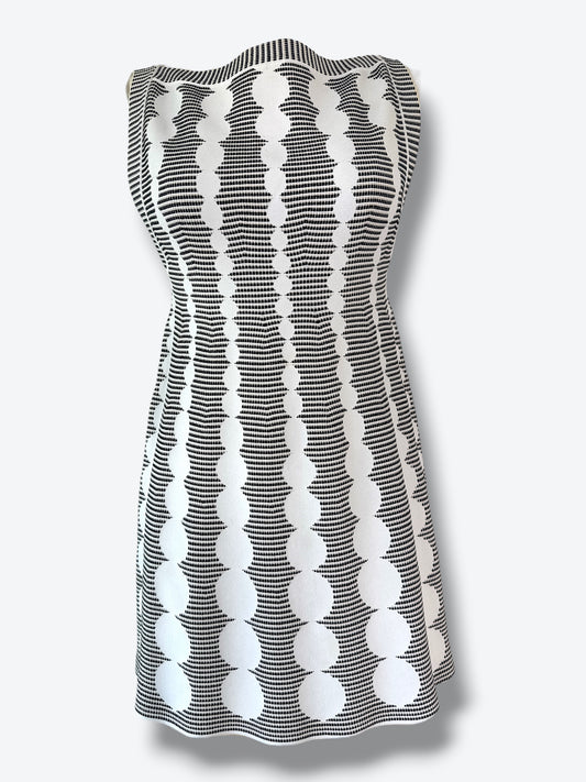 2010 Azzedine Alaïa Paris Black & White Optical Knit Sleeveless Dress