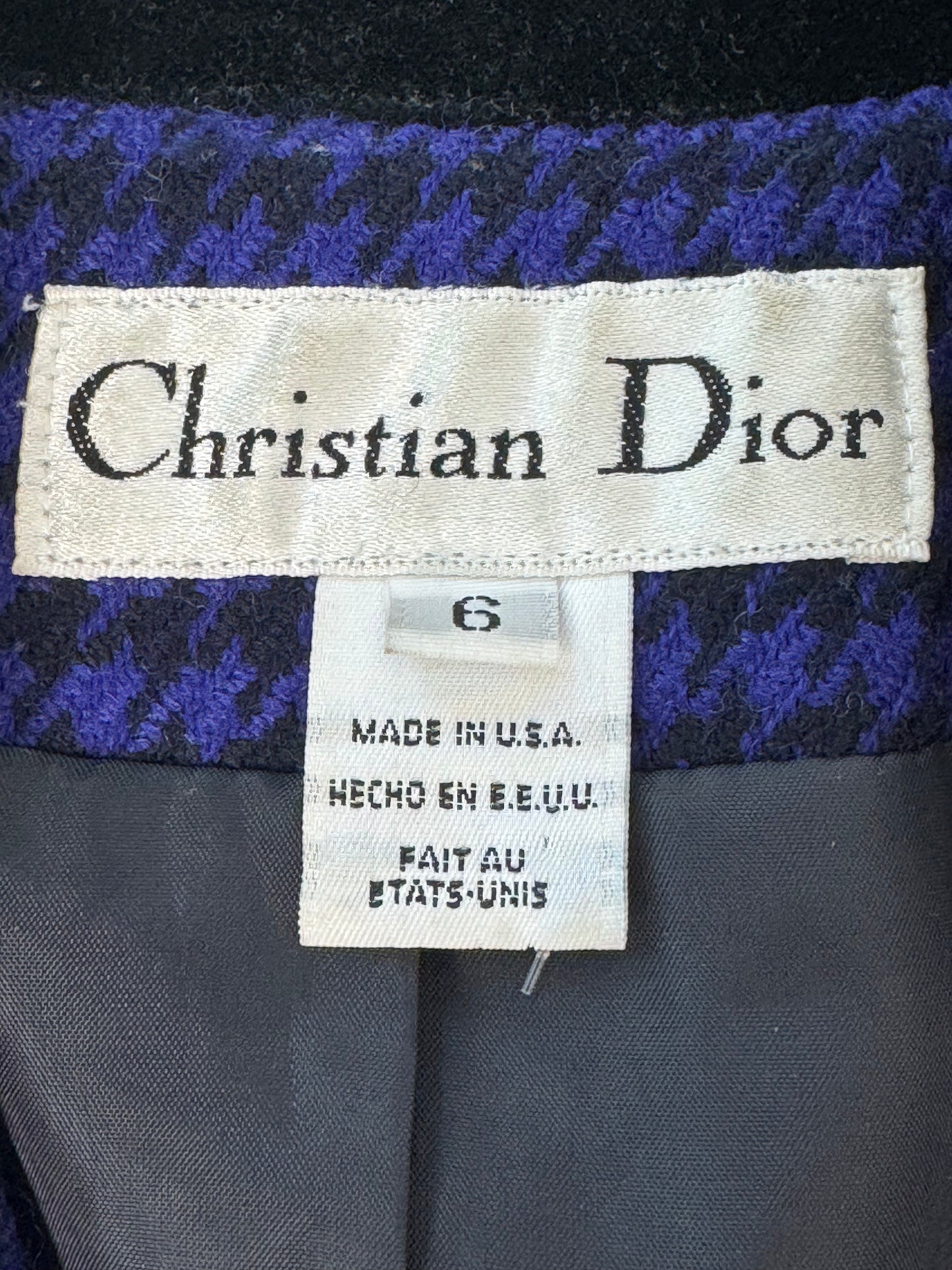 1990s Christian Dior Purple & Black Houndstooth Blazer