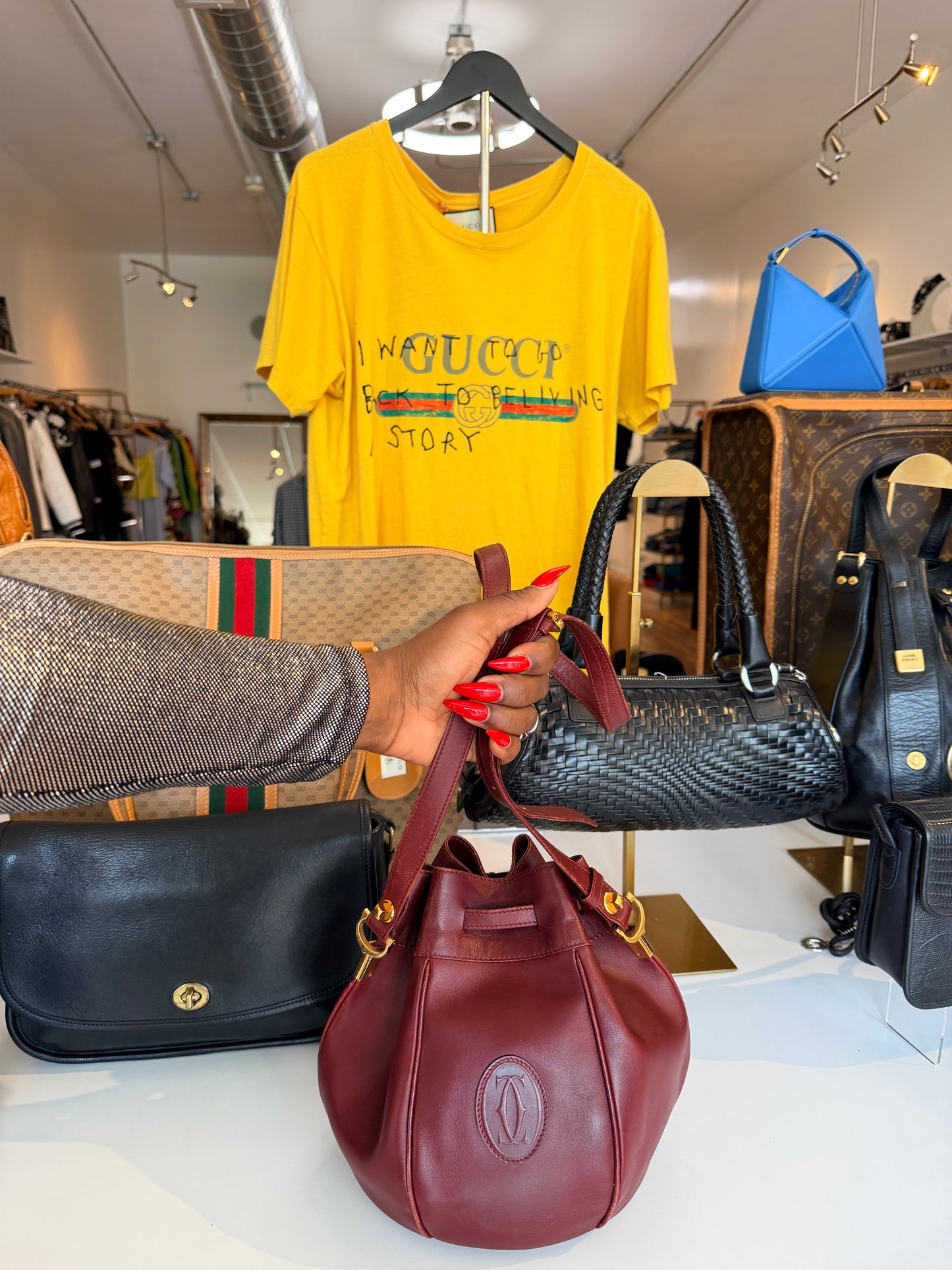 1980s Oxblood Cartier Drawstring Bucket Bag