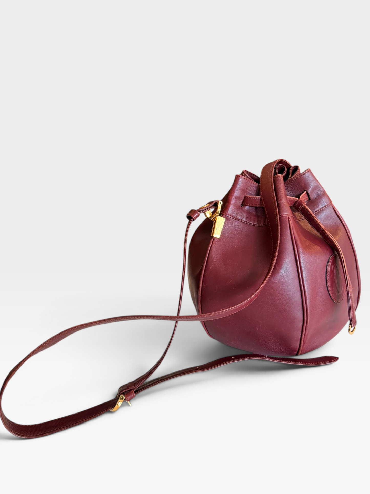 1980s Oxblood Cartier Drawstring Bucket Bag