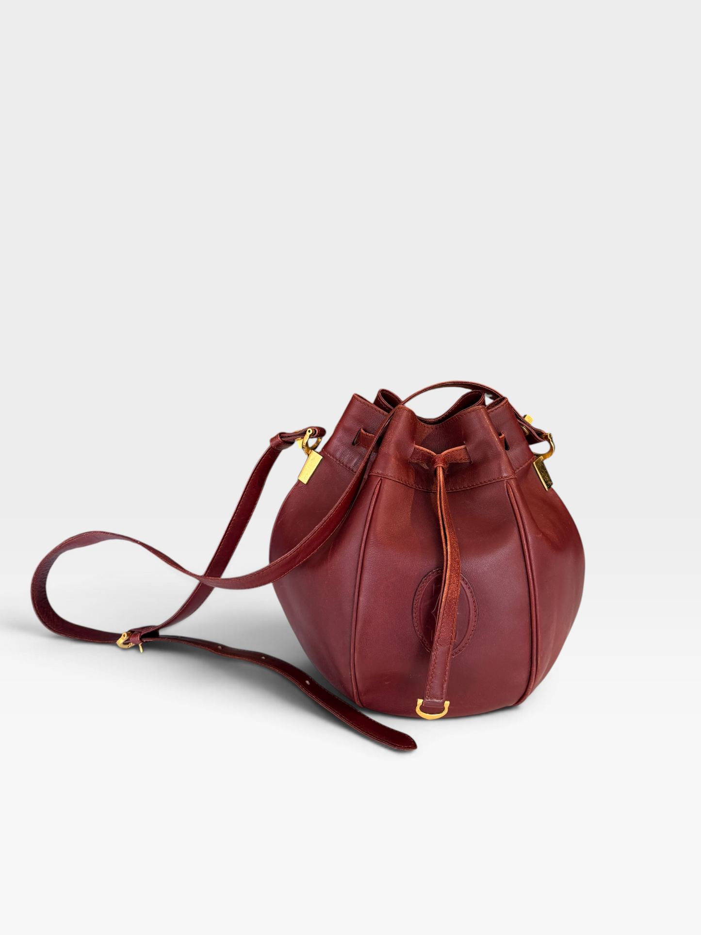 1980s Oxblood Cartier Drawstring Bucket Bag