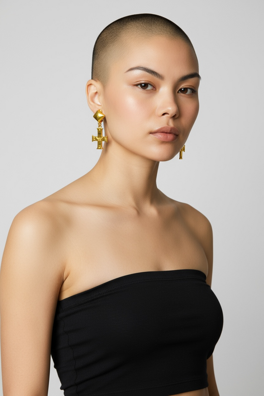 MCM Gold Cross Earrings (Clip)