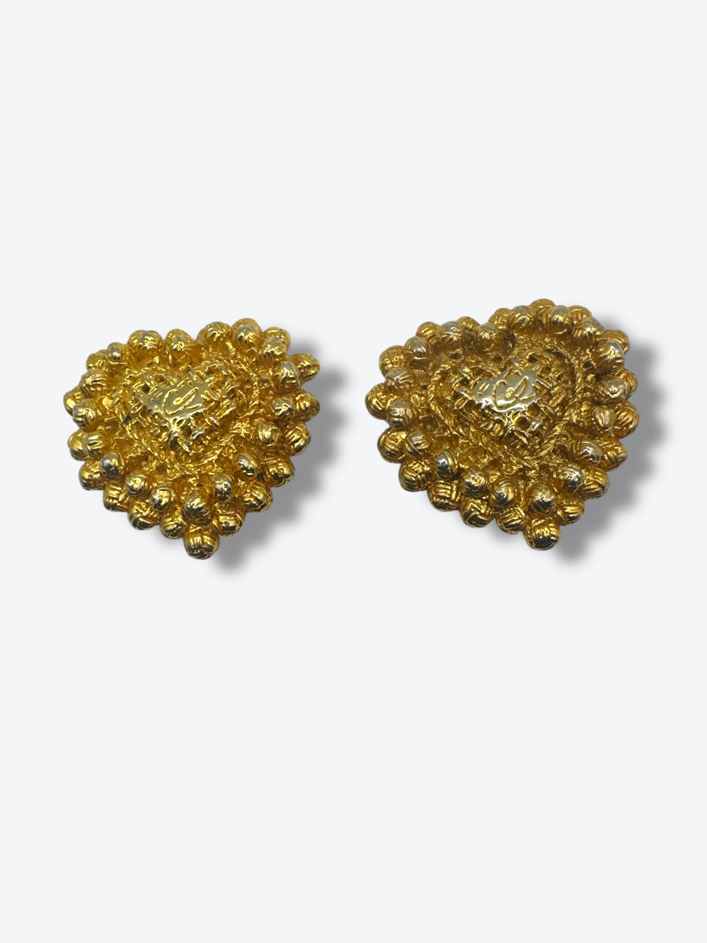 Christian Lacroix Vintage Heart Clip-On Earrings – Gold-Tone Baroque Statement, Made in France