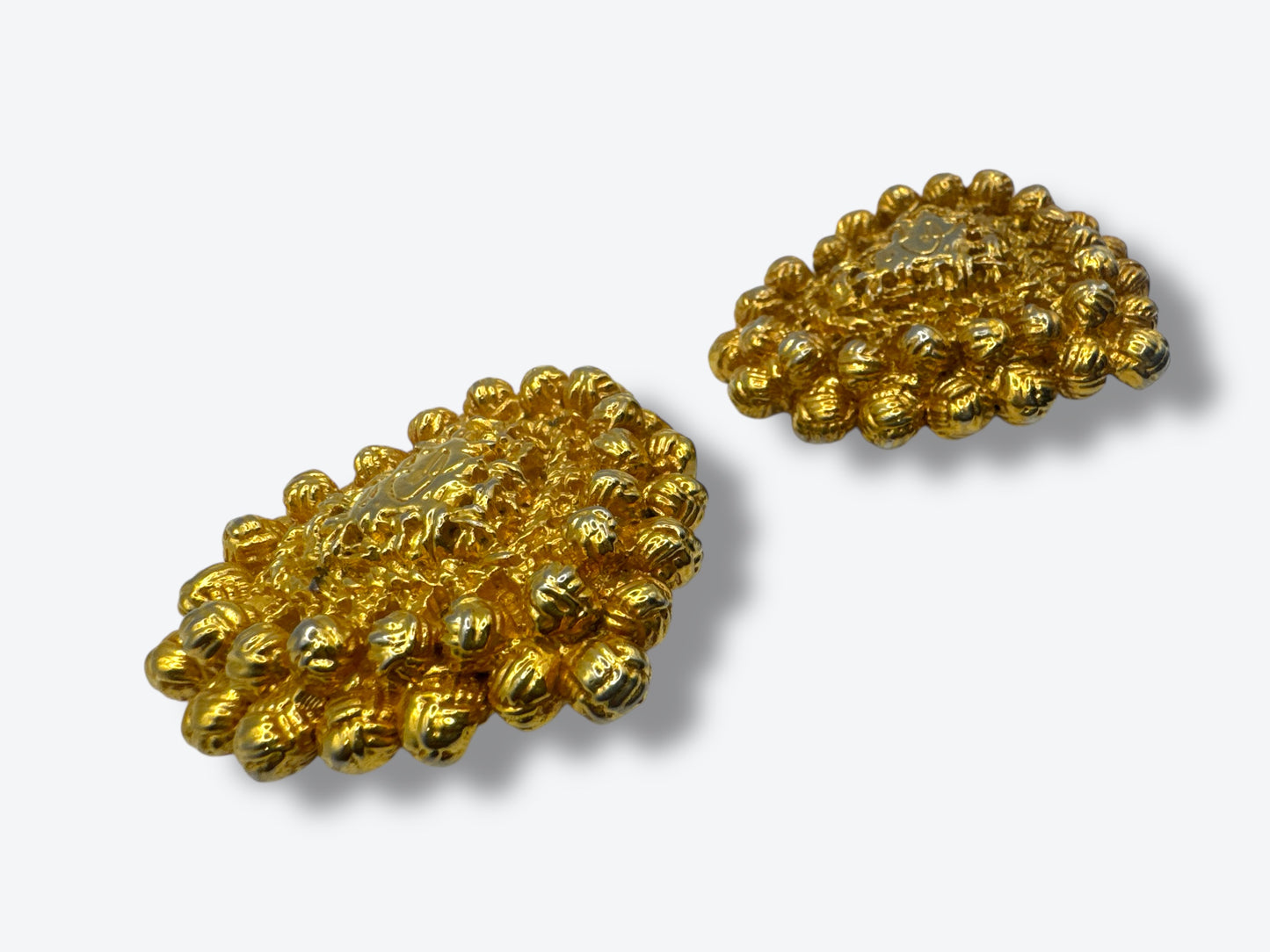 Christian Lacroix Vintage Heart Clip-On Earrings – Gold-Tone Baroque Statement, Made in France