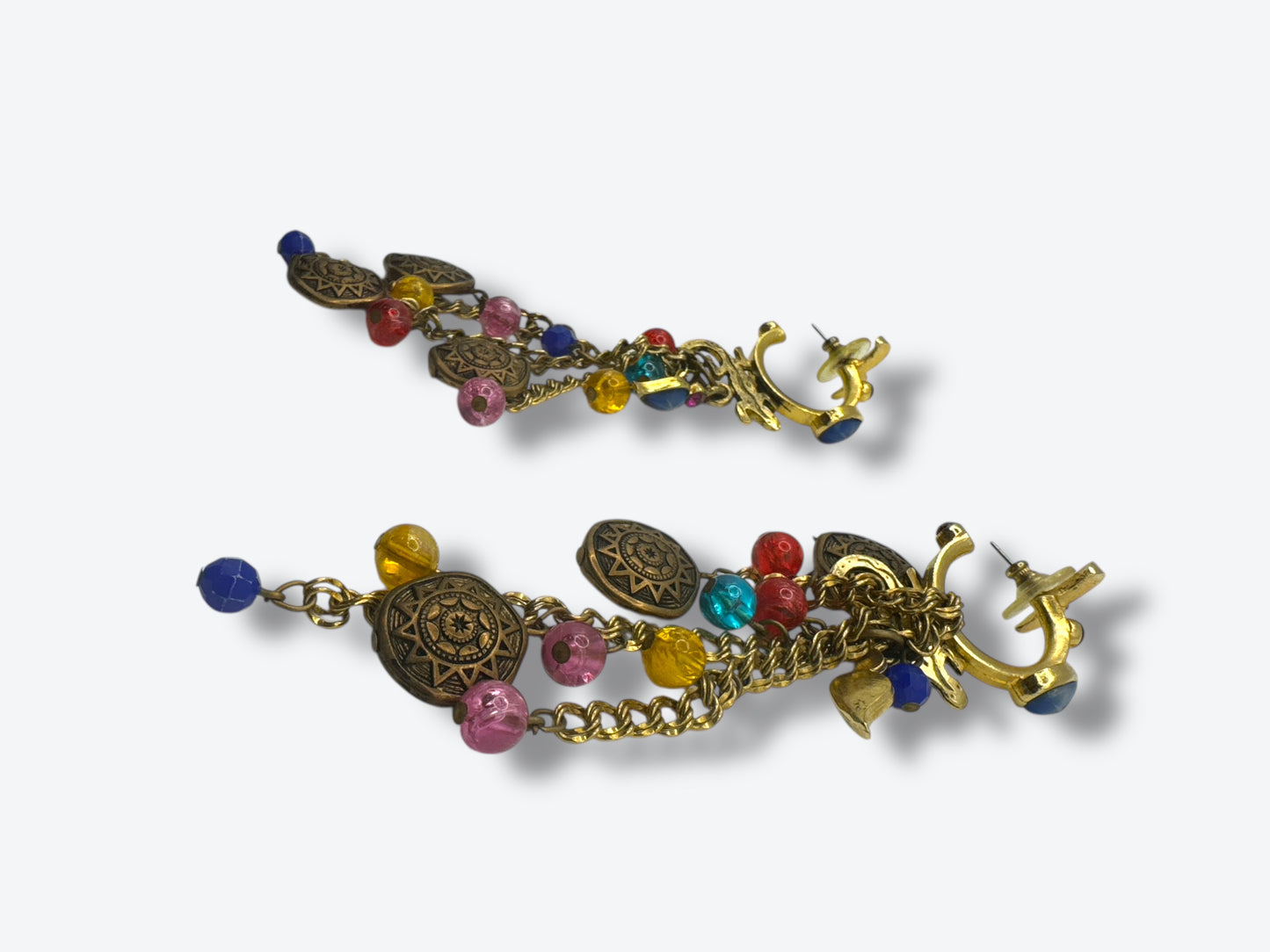 Vintage Boho Festival Earrings – Multicolor Beads & Antique Gold Dangle Design