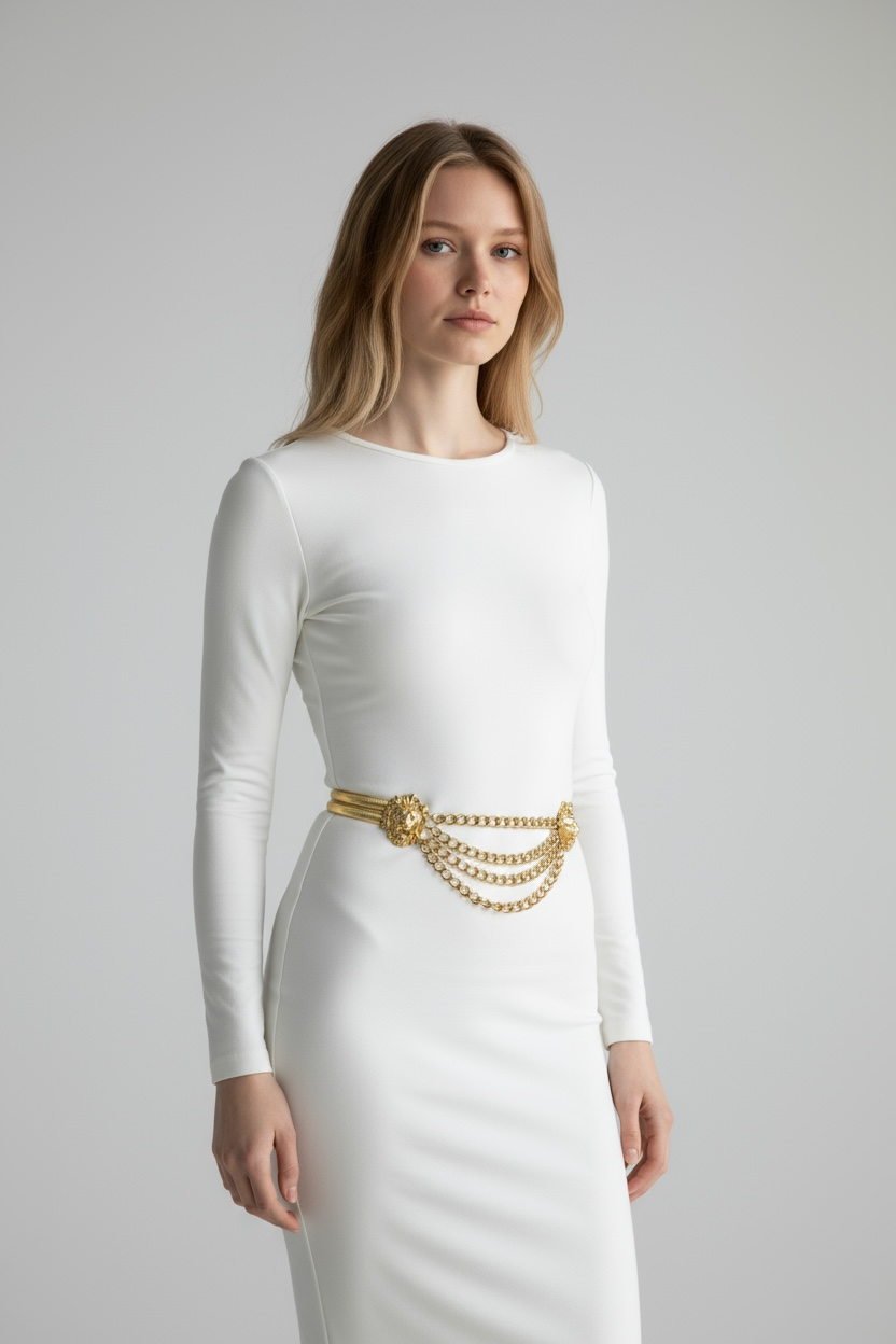 Vintage Gold Lion Medallion Chain Belt – Multi-Strand Draped Statement Accessory