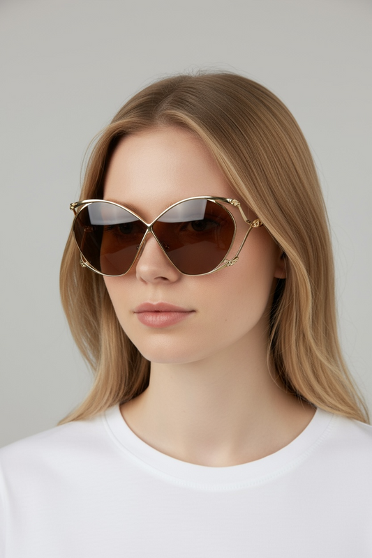 1970s Dior Gold Cat Eye Oversized Sunglasses with Brown Lenses
