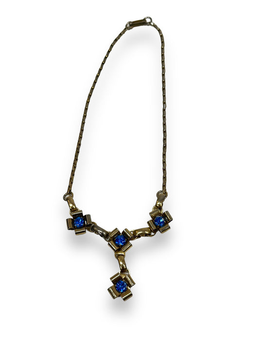 1970s Blue + Sliver Floral Necklace