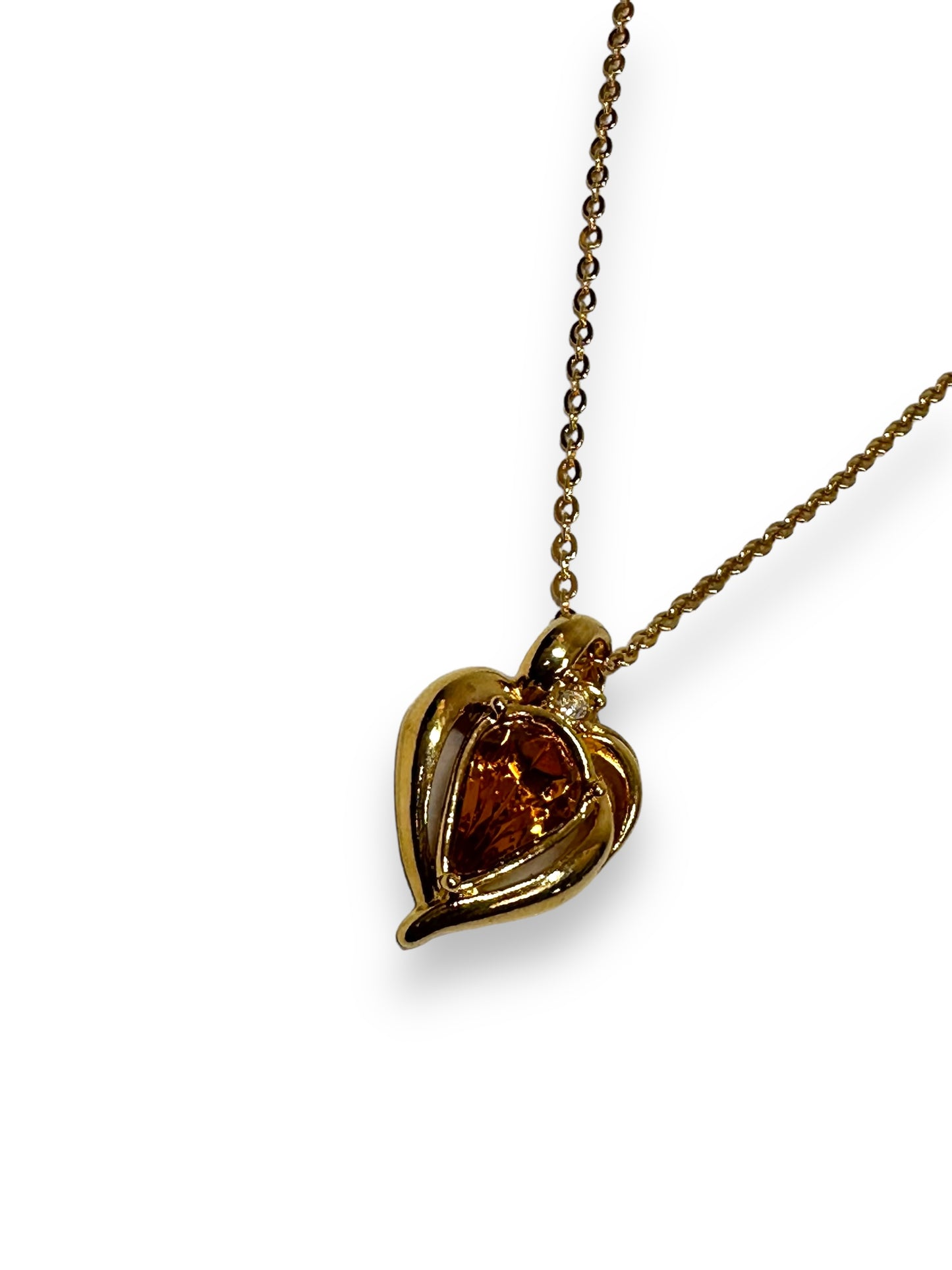 Vintage Heart + Orange Stone Necklace