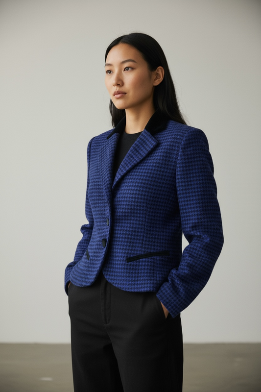 1990s Christian Dior Purple & Black Houndstooth Blazer