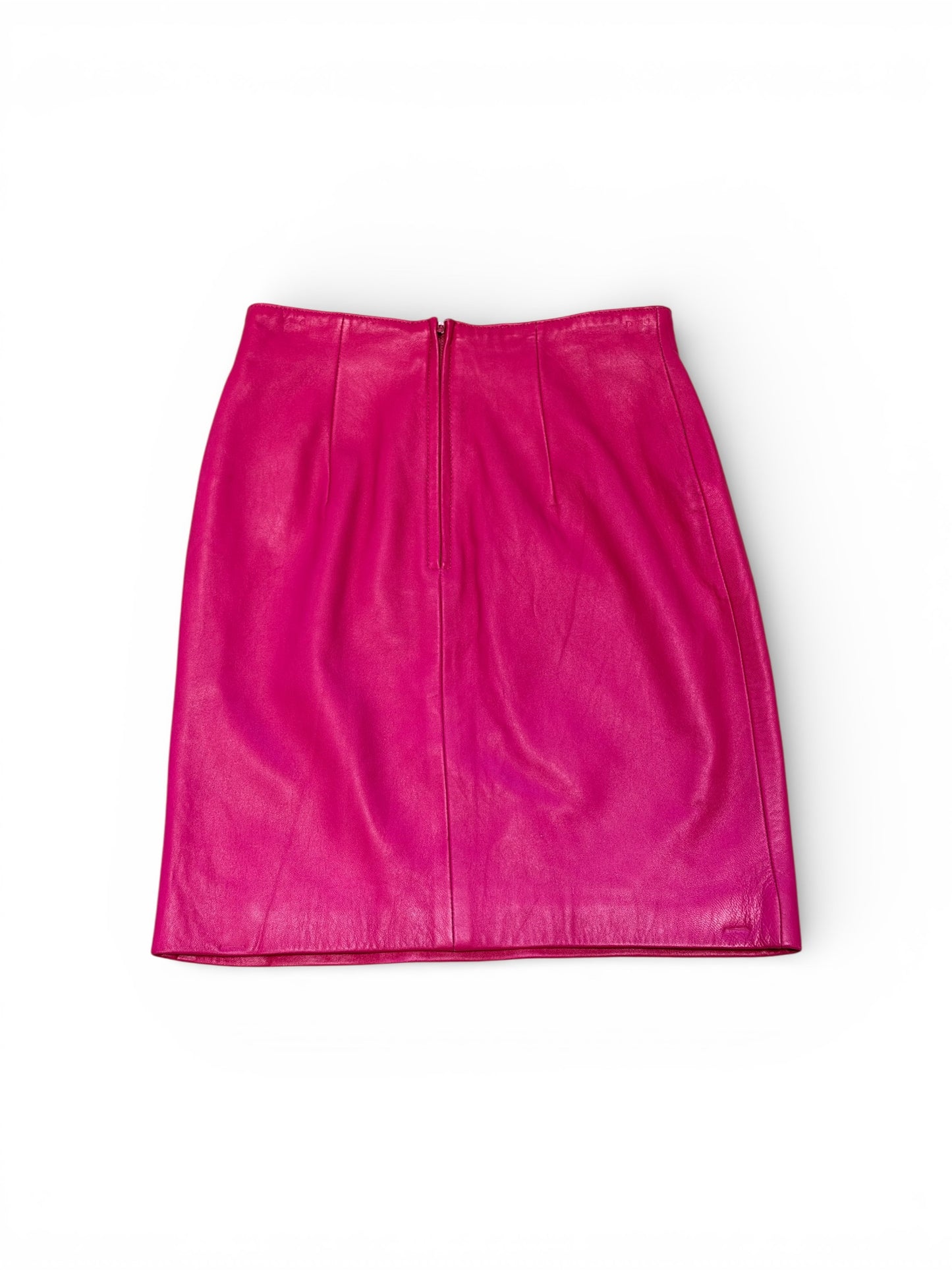 1990s Tannery West Fuchsia Leather Skirt