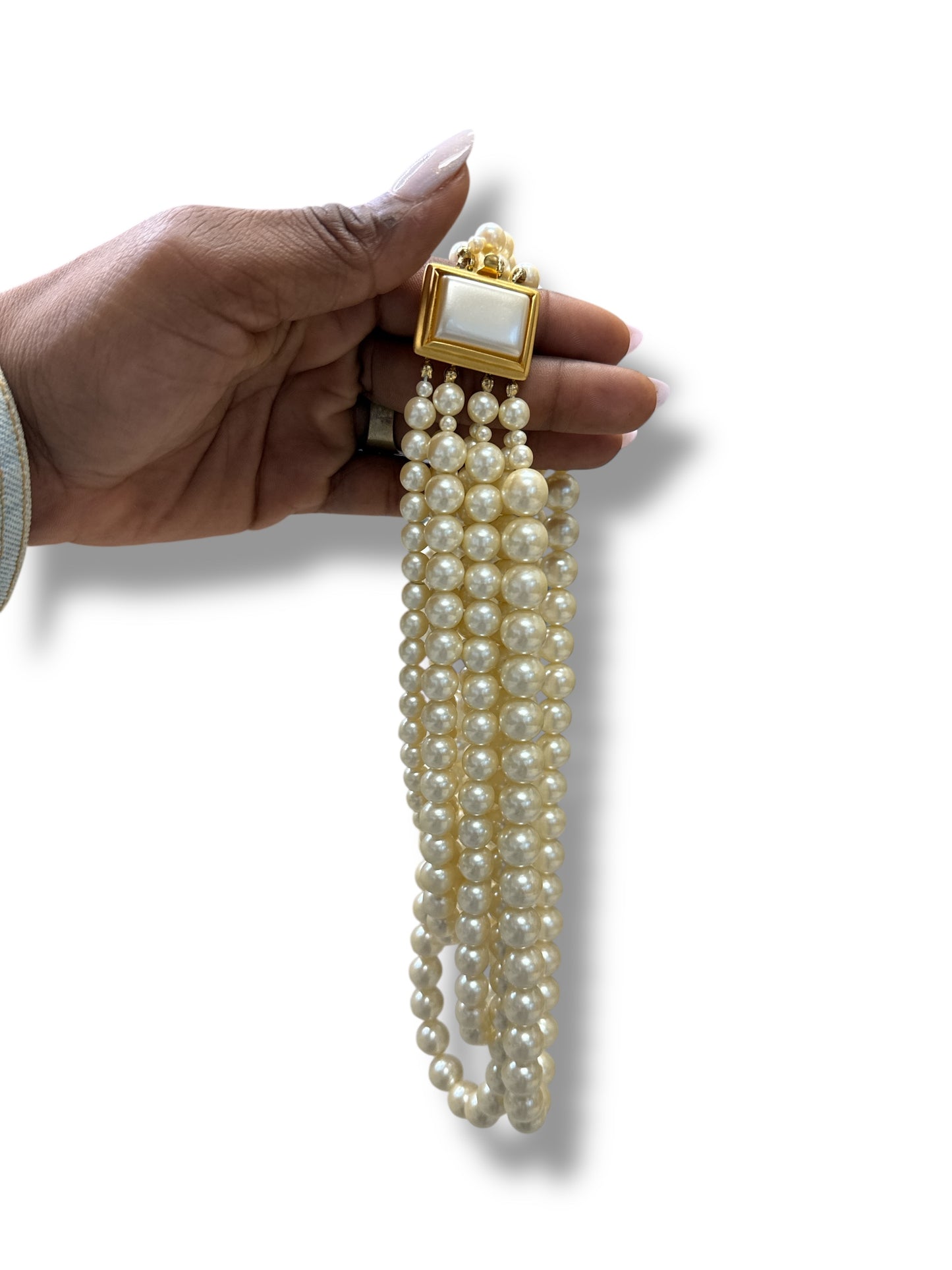 1990s/Y2K Double Stranded Layered Pearl Necklace