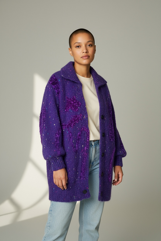 1980s Purple Wool Knit Sweater Jacket (Sourced in Paris)