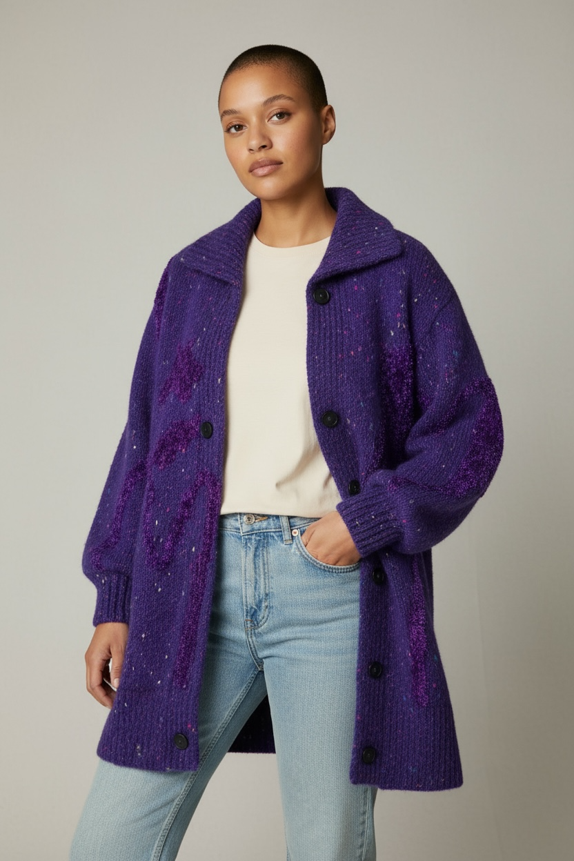 1980s Purple Wool Knit Sweater Jacket (Sourced in Paris)