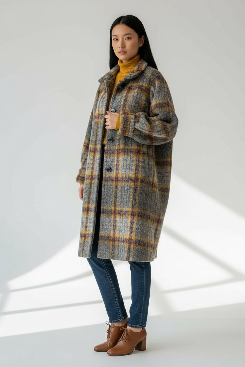 1980s Yves Saint Laurent Plaid Wools Sweater Coat