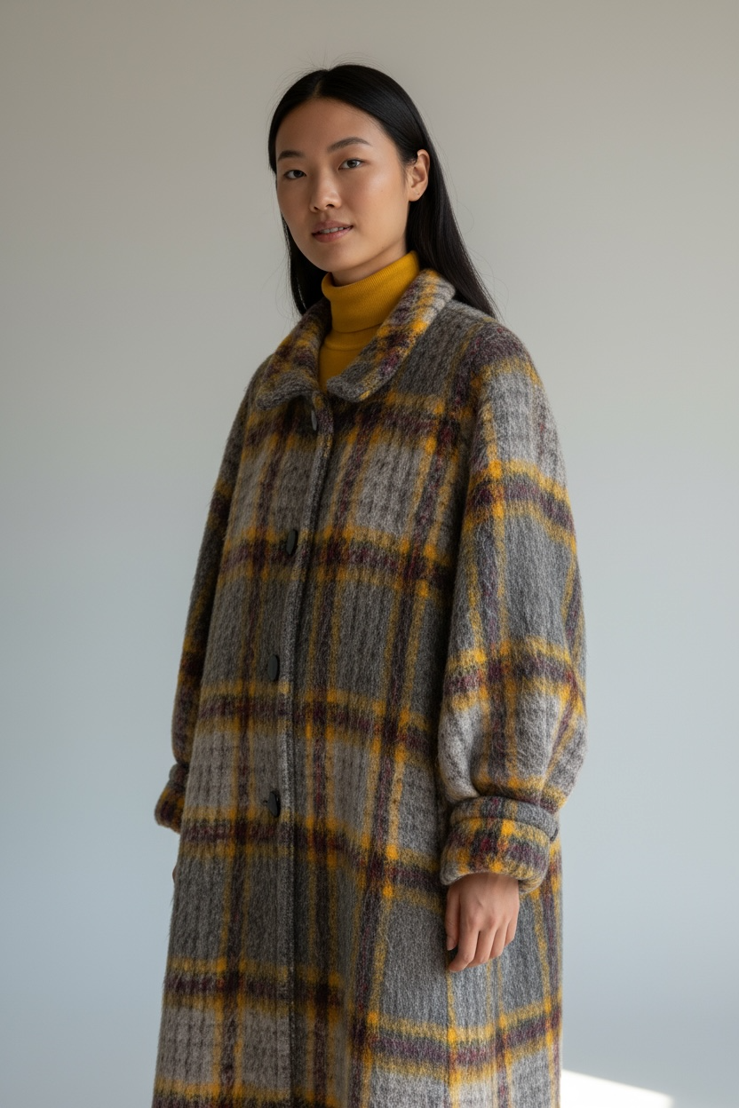 1980s Yves Saint Laurent Plaid Wools Sweater Coat
