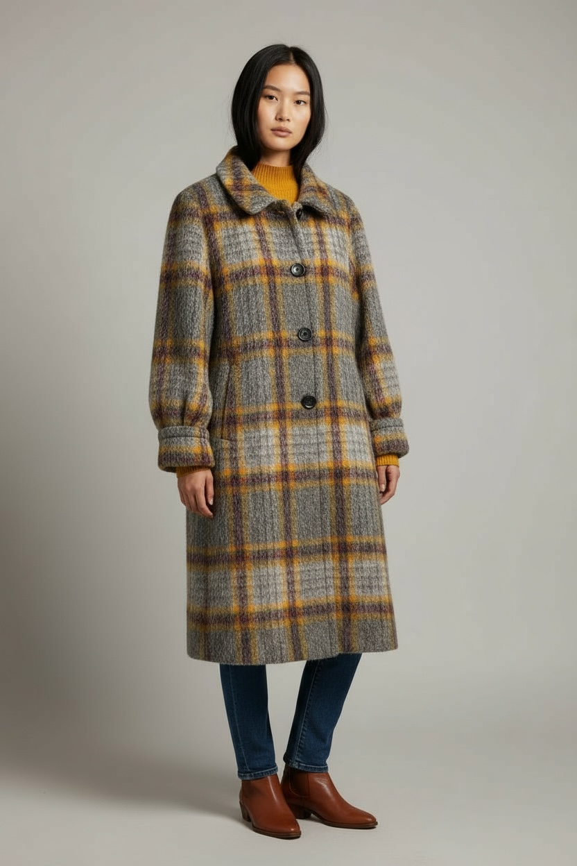 1980s Yves Saint Laurent Plaid Wools Sweater Coat