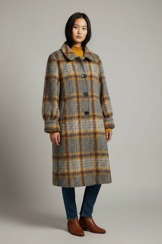 1980s Yves Saint Laurent Plaid Wools Sweater Coat
