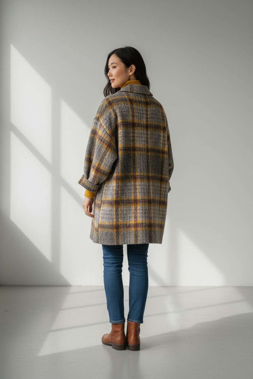 1980s Yves Saint Laurent Plaid Wools Sweater Coat