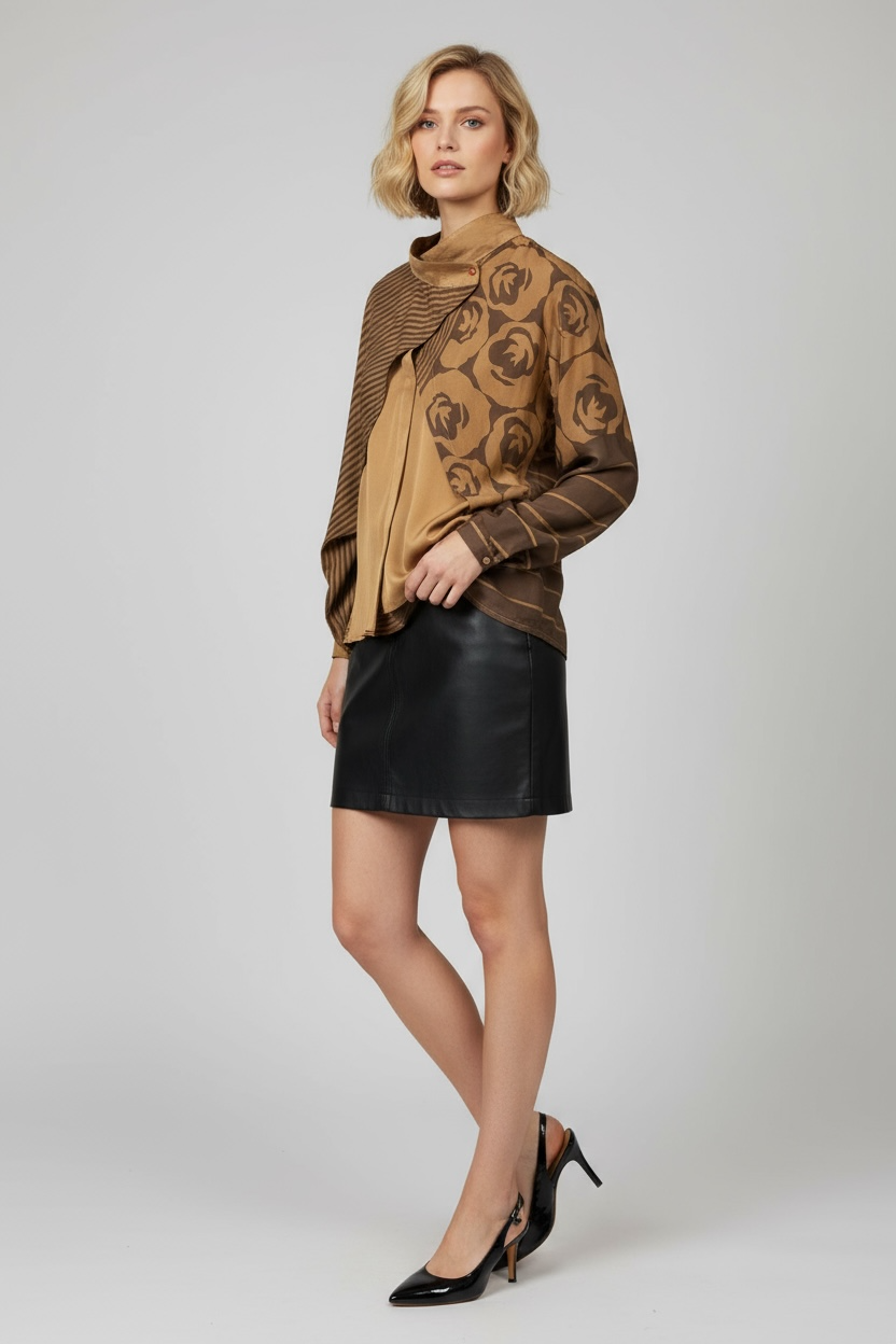“The Gilded Petal” Asymmetrical Silk Blouse (France)