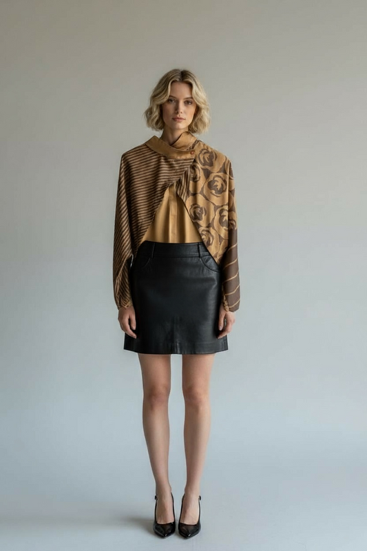 “The Gilded Petal” Asymmetrical Silk Blouse (France)