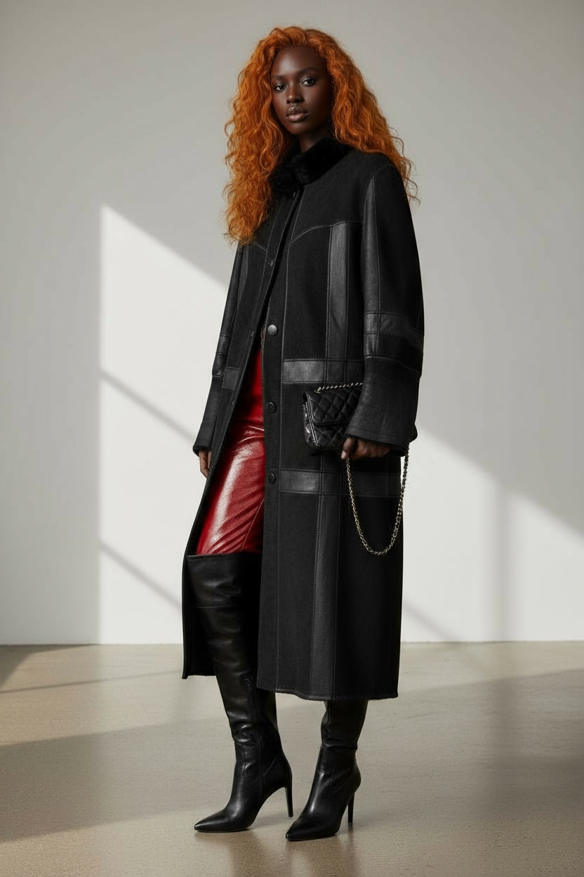 1970s Philippe Vallereuil Black Shearling Patchwork Jacket (France)