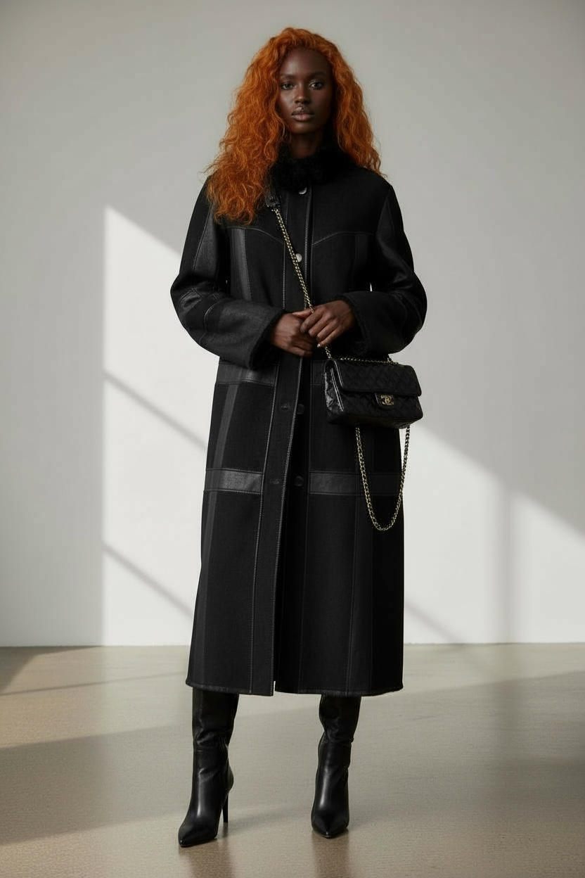 1970s Philippe Vallereuil Black Shearling Patchwork Jacket (France)