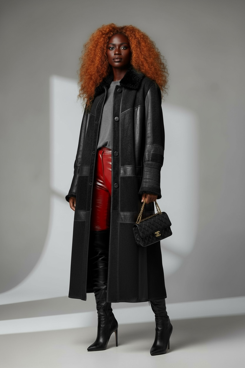 1970s Philippe Vallereuil Black Shearling Patchwork Jacket (France)