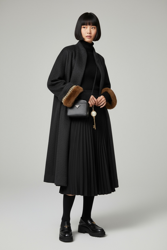 1960s Frostmann Virgin Wool Mink and Pearl Cuff Peacoat