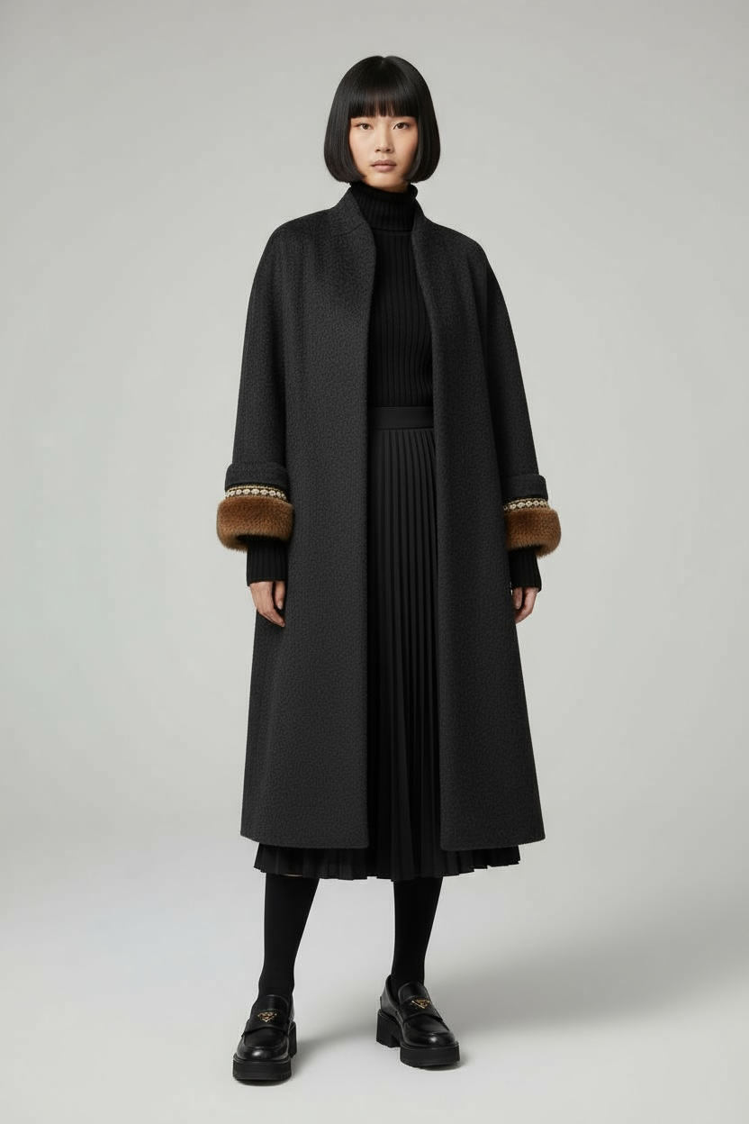 1960s Frostmann Virgin Wool Mink and Pearl Cuff Peacoat