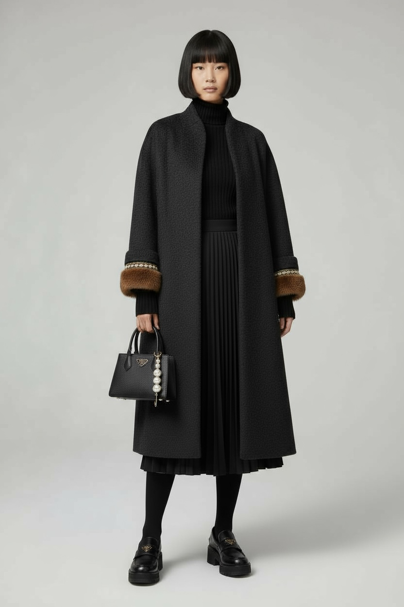 1960s Frostmann Virgin Wool Mink and Pearl Cuff Peacoat