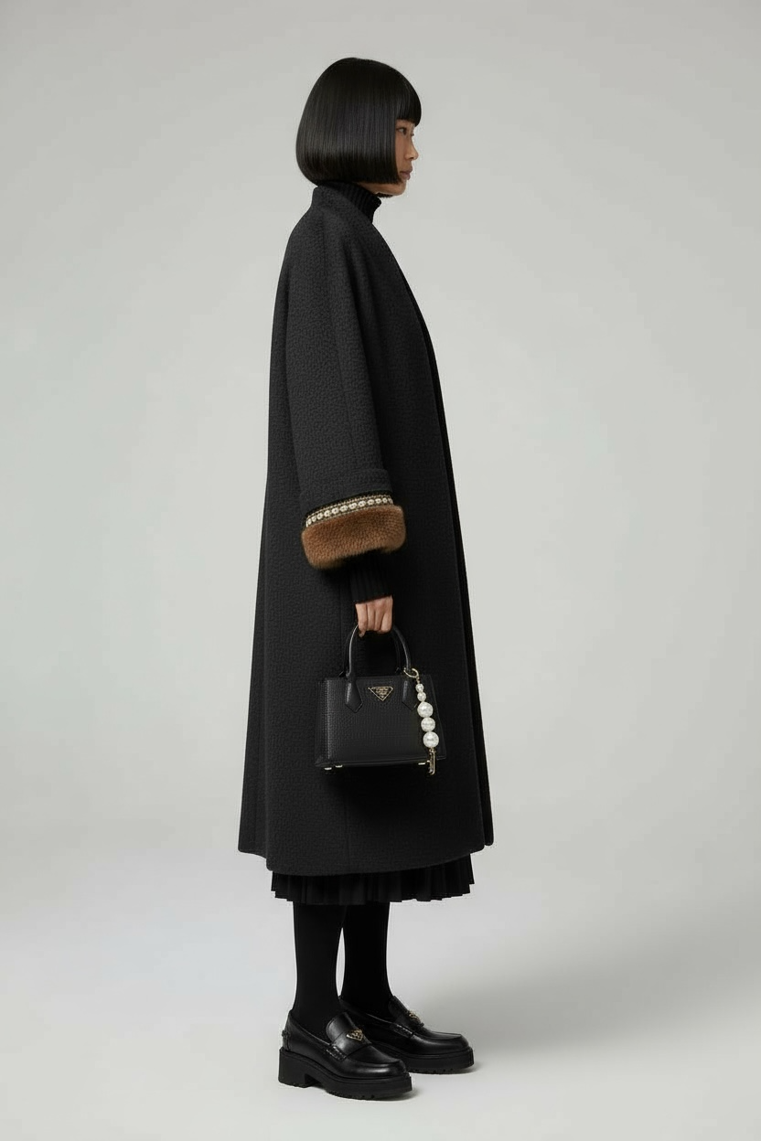 1960s Frostmann Virgin Wool Mink and Pearl Cuff Peacoat